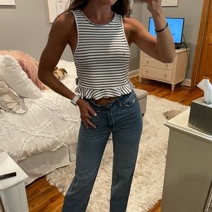 NWOT - Forever 21 Black and White Crop Peplum Tank Top